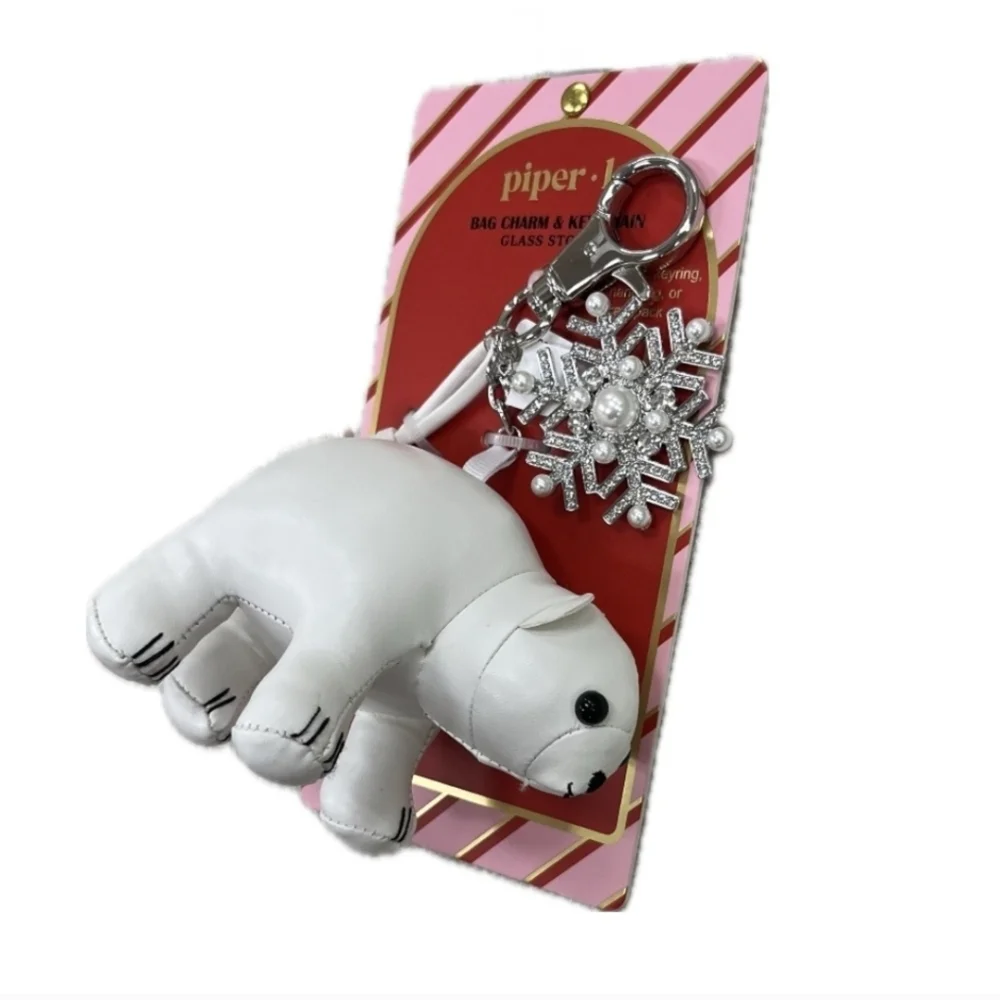 ❄▪️Piper K ▪️ Beautiful White Silver  Polar Bear Snowflake Bag Charm Key Chain